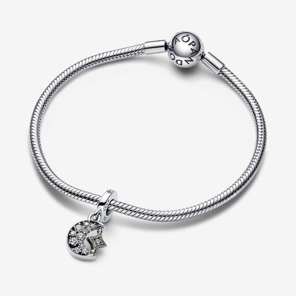 Pandora Sparkling Crescent Moon & Spinnable Star Dangle Charm - Picture 3 of 5